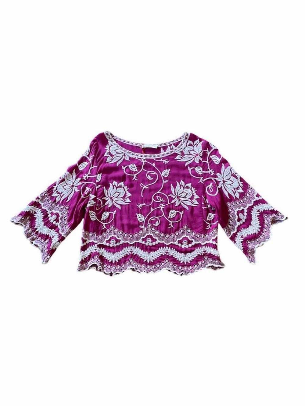 Anthropologie Solitaire Pink Embroidered Boho Top S